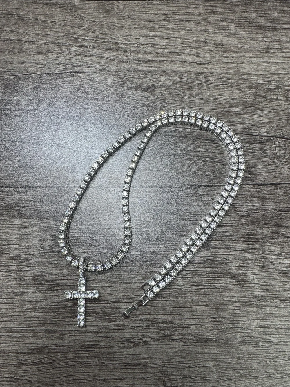 24 inches shiny Crystal Tennis Necklace with Cross Pendant chain 4mm white stone